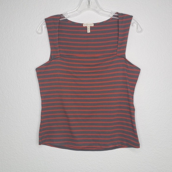 Articles of Society Tank Top Womens Medium Red Gray Striped Square Neck Casual - Picture 2 of 7